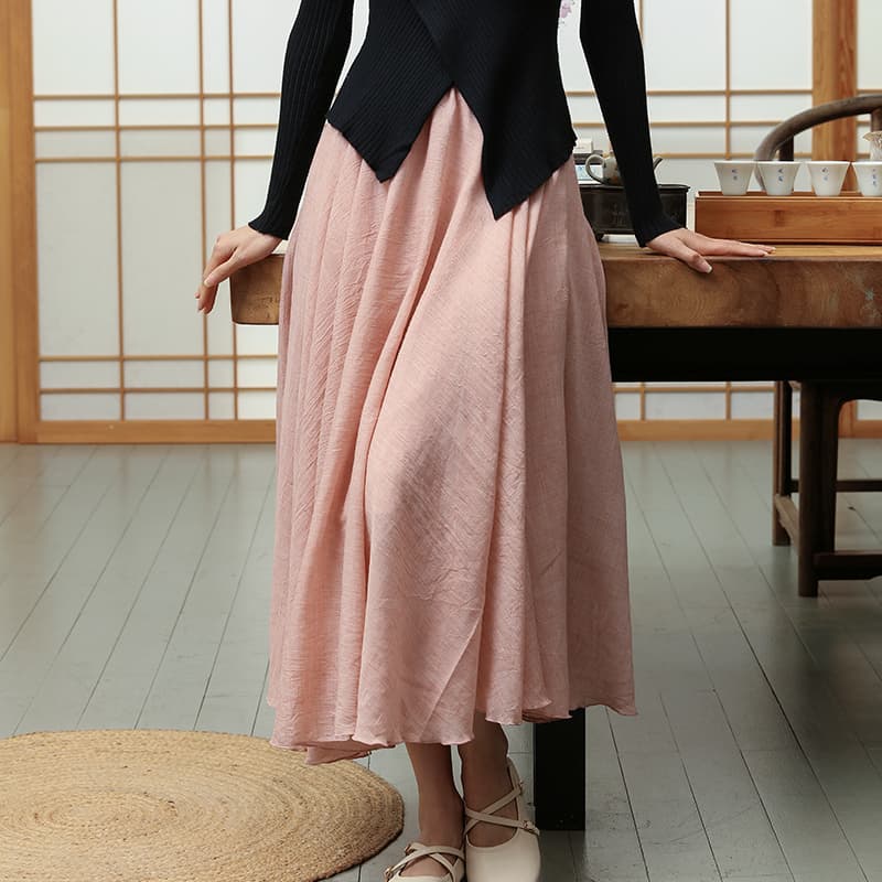 ハイウエスト綿麻フレアスカート