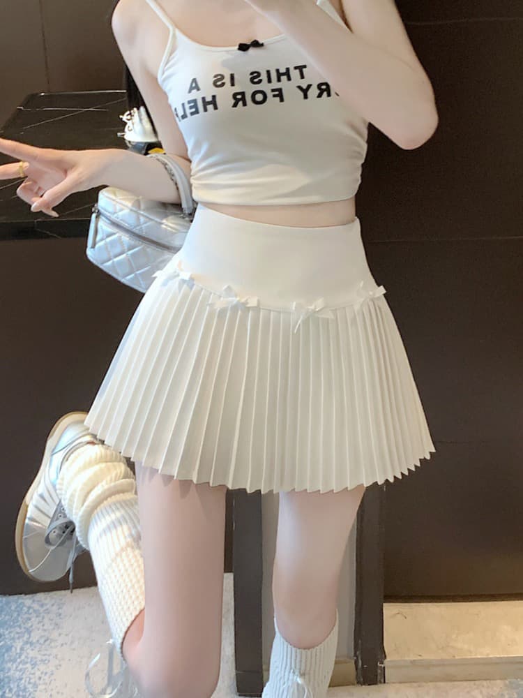フレアスカート リボン付きプリーツミニスカート