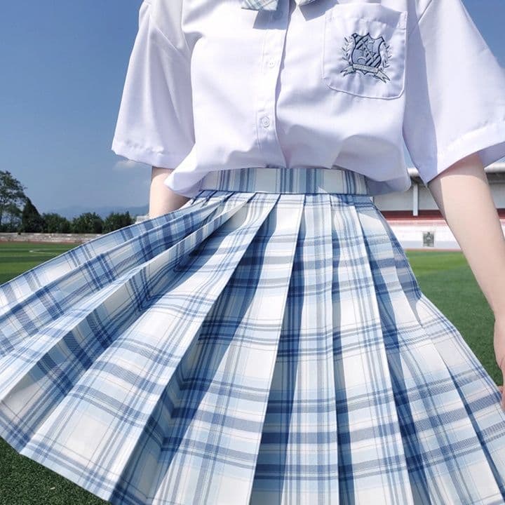 制服風チェック柄プリーツフレアスカート