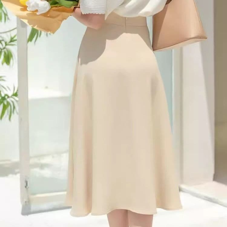シフォン素材 高腰Aライン フレアスカート