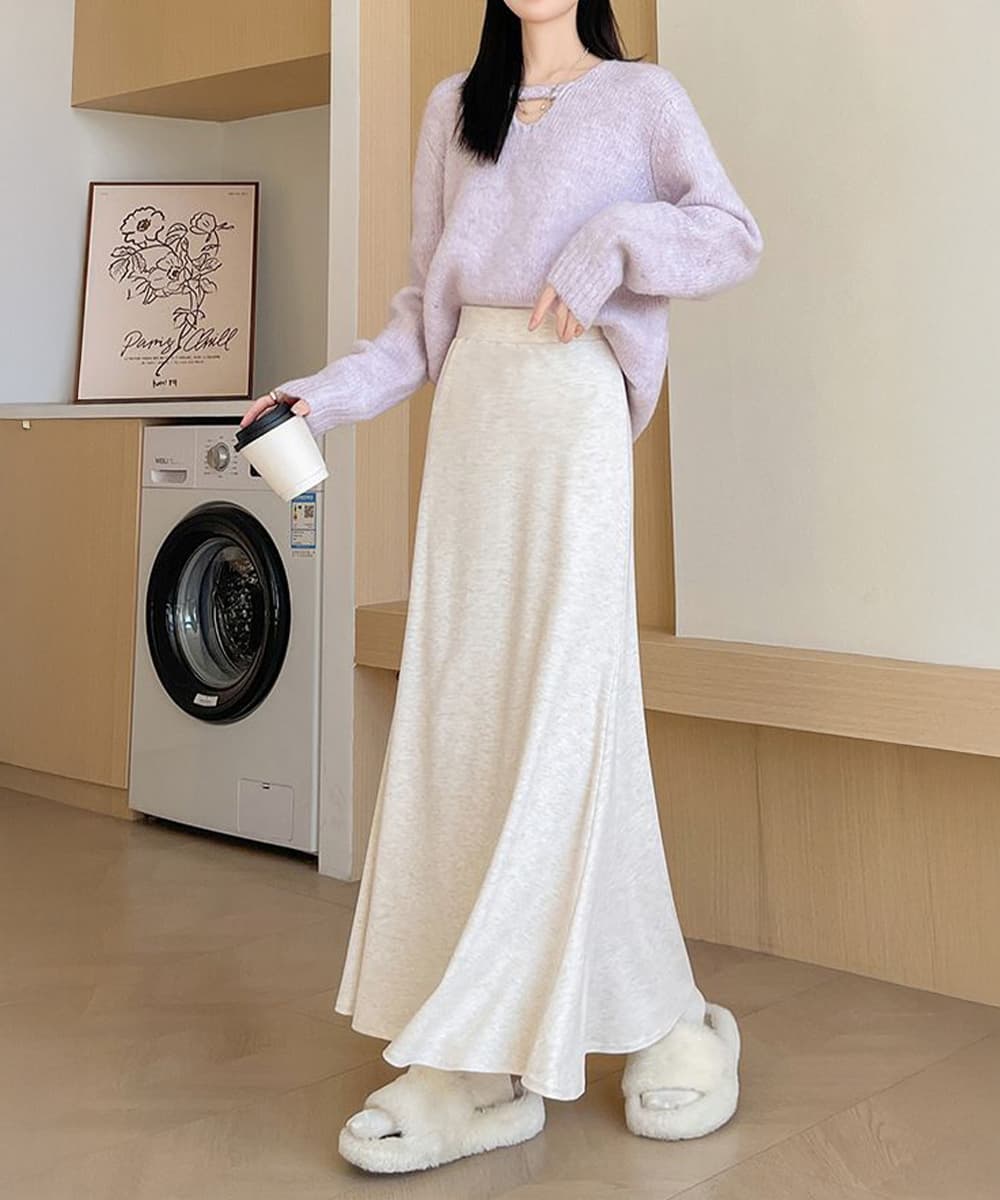 マキシ丈フレアスカート 美脚効果 ロング丈レディース