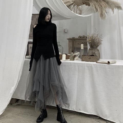 フレアスカート 不規則膝丈広がりスカート