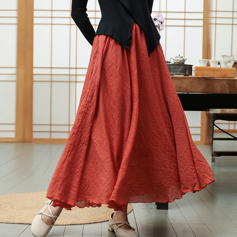 ハイウエスト綿麻フレアスカート