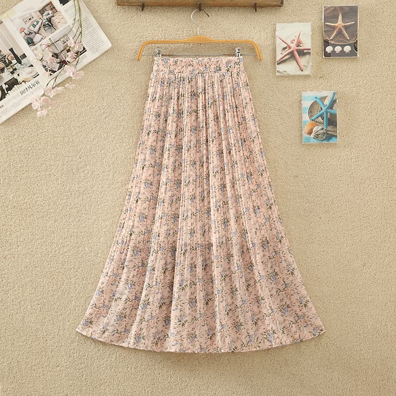 小花柄シフォンプリーツフレアスカート