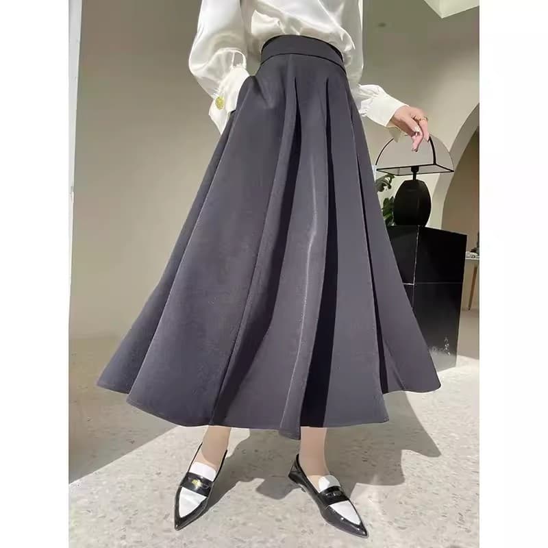 シフォン素材 高腰Aライン フレアスカート