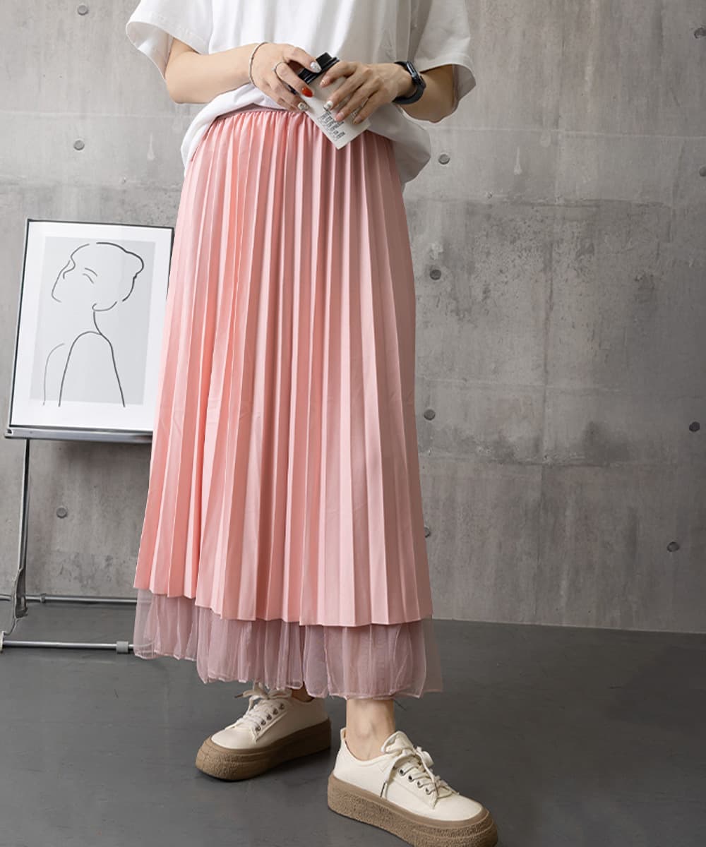 フレアスカート リバーシブル チュールプリーツ マーメイド ロングスカート
