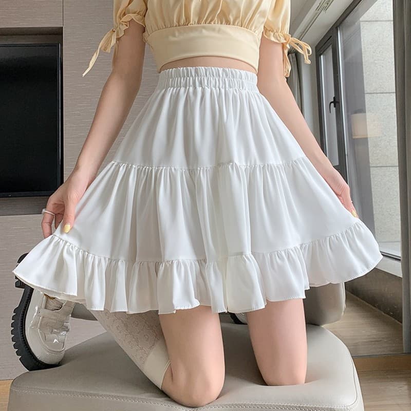シフォン素材ティアードフレアスカート