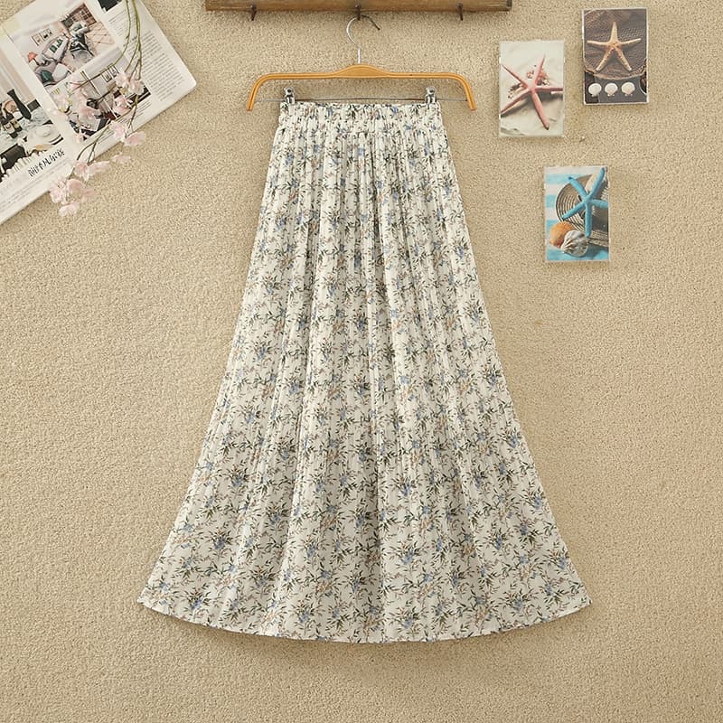 小花柄シフォンプリーツフレアスカート