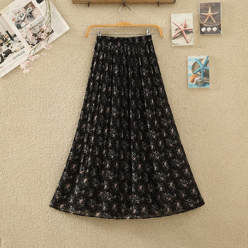 小花柄シフォンプリーツフレアスカート